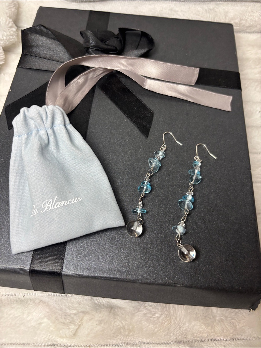 La Blancus Silver tone Blue Dangle Earrings  NWT